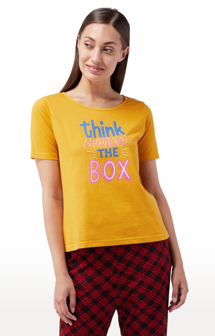 Women's Yellow Cotton Sleepwear T-Shirt
