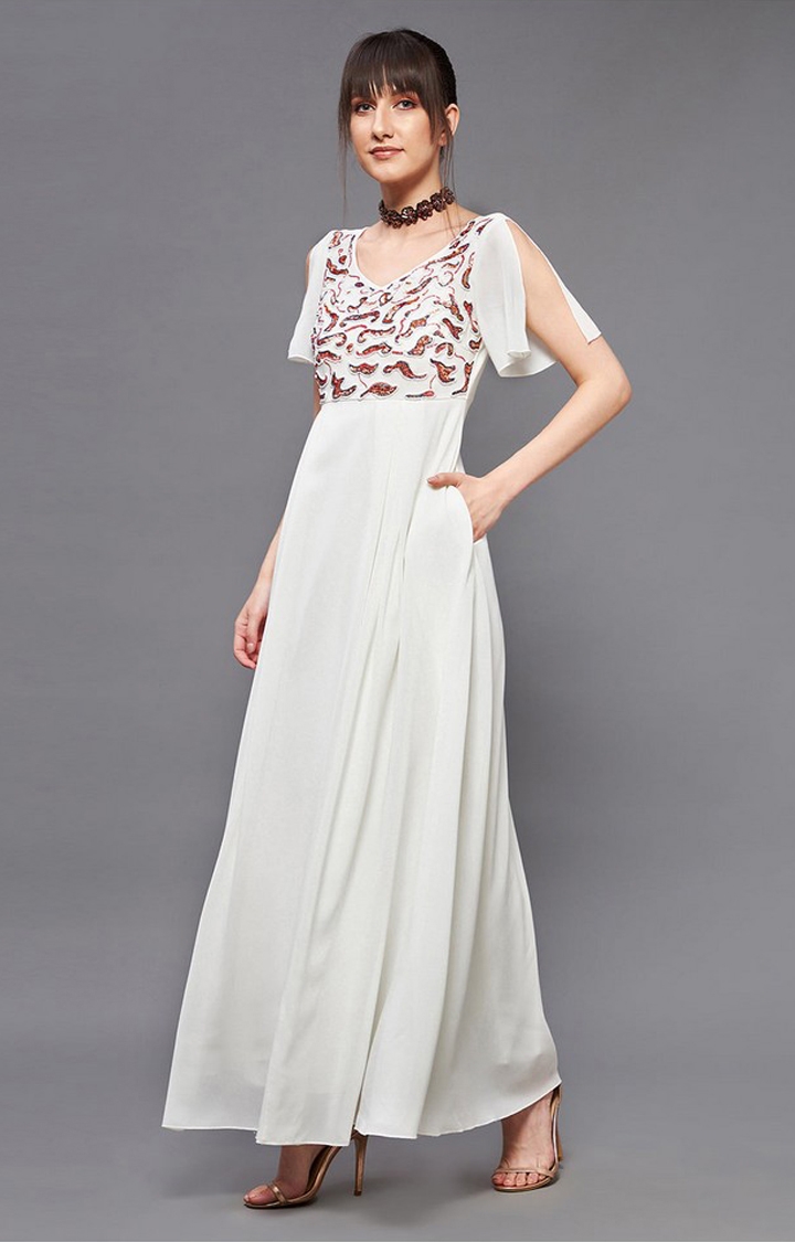 Women's White Georgette  Dresses