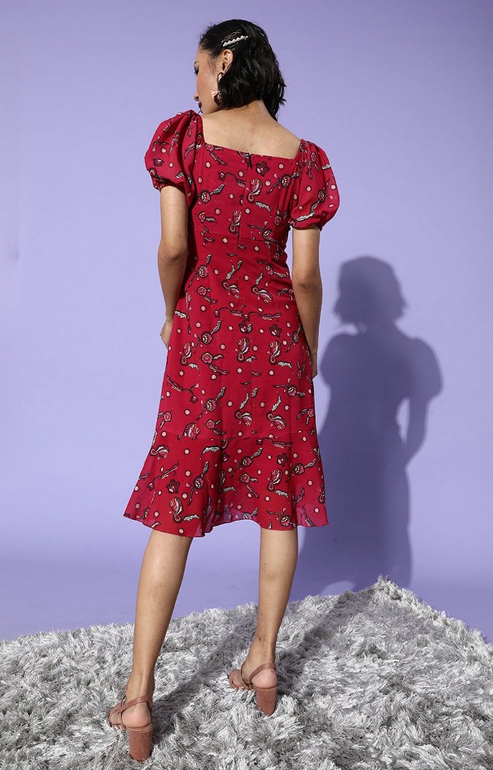 Women's Red Georgette Casualwear Tiered Dress