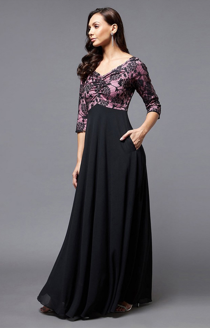 Women's Black Georgette EmbellishedEveningwear Shift Dress