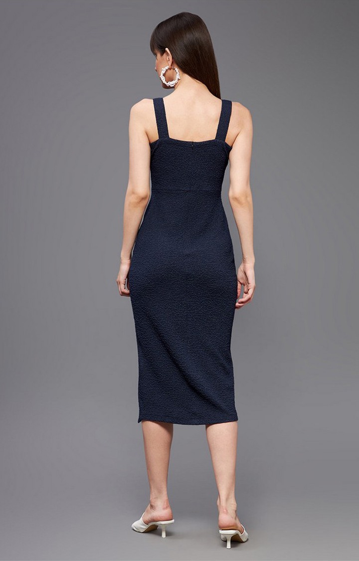 Women's Blue Polyester SolidEveningwear Shift Dress