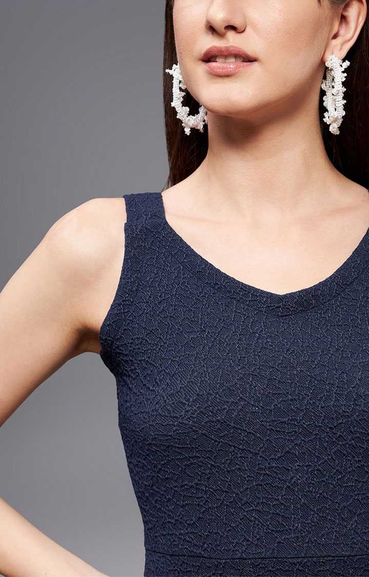 Women's Blue Polyester SolidEveningwear Shift Dress