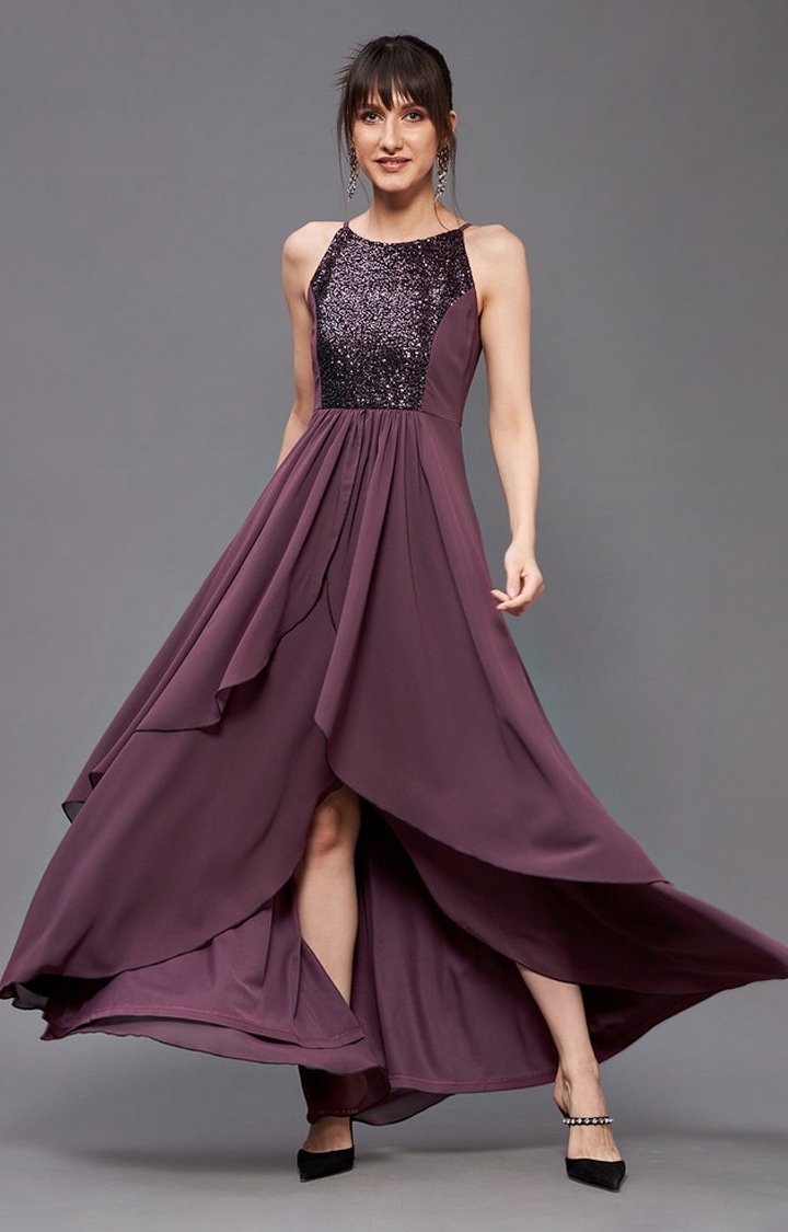 MISS CHASE | Women's Purple Georgette  Dresses