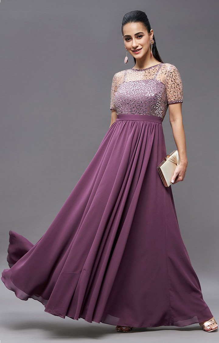 Women's Purple Polyester  Dresses