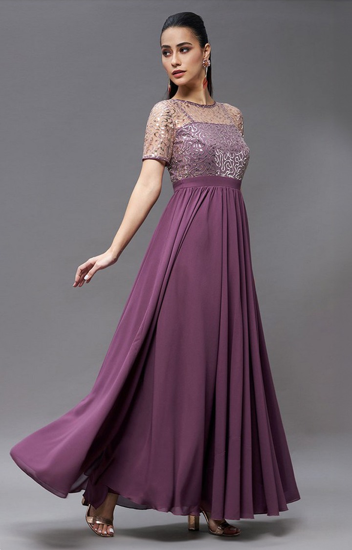 Women's Purple Polyester  Dresses