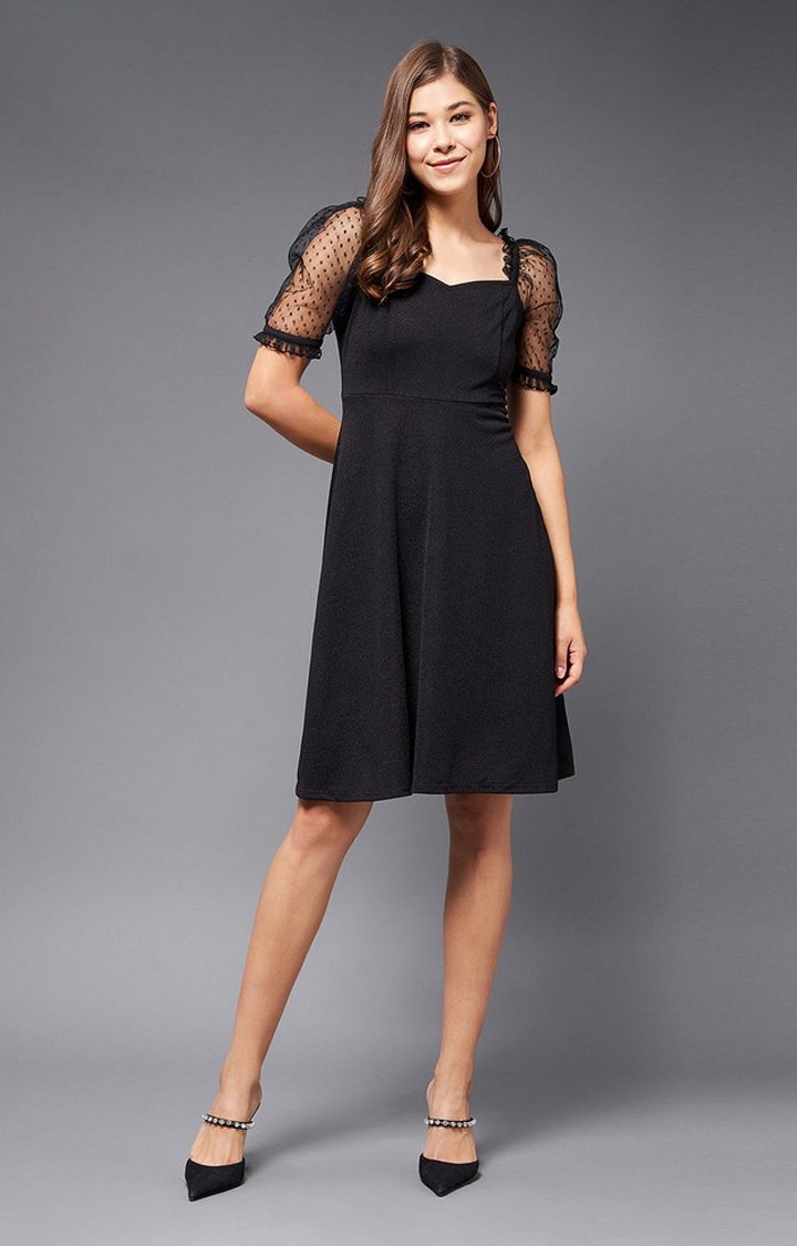 MISS CHASE | Women's Black Polyester SolidEveningwear Asymmetric Dress