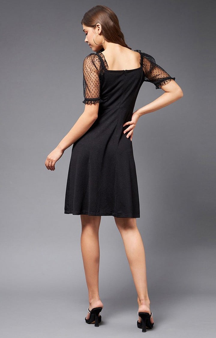 Women's Black Polyester SolidEveningwear Asymmetric Dress