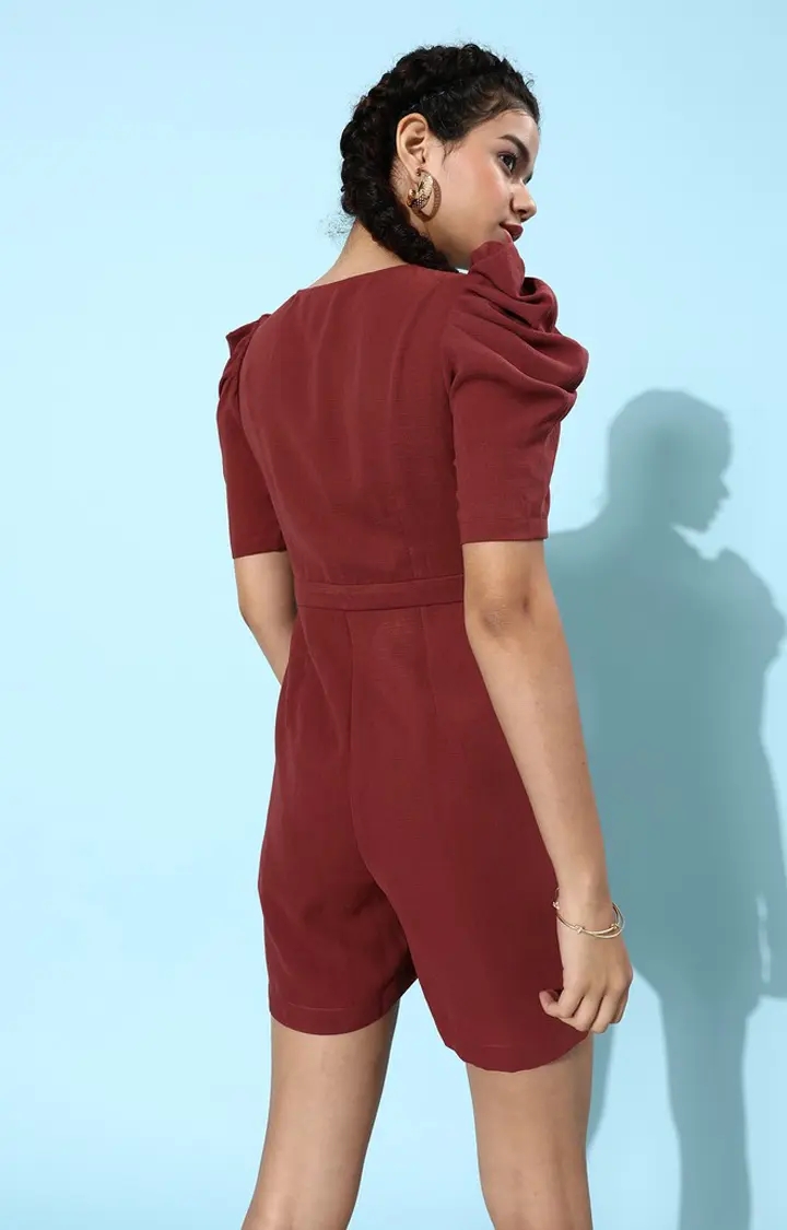 Women's Red Polyester SolidCasualwear Jumpsuits