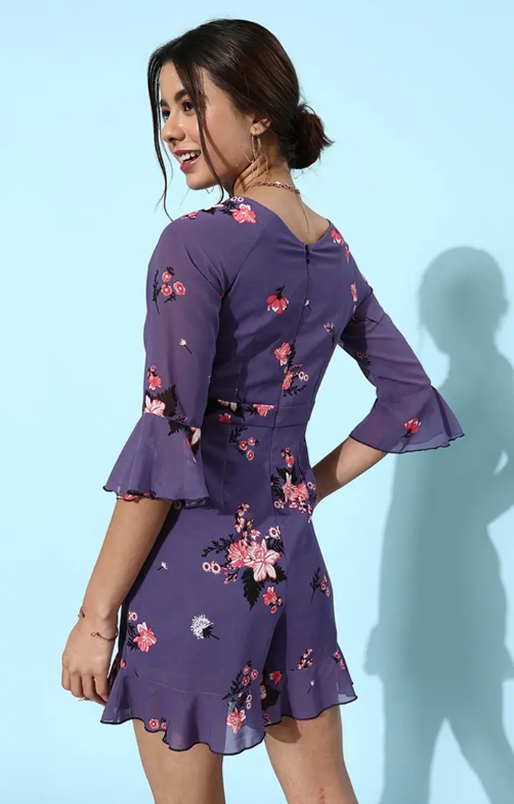 Women's Purple Georgette FloralCasualwear Shift Dress