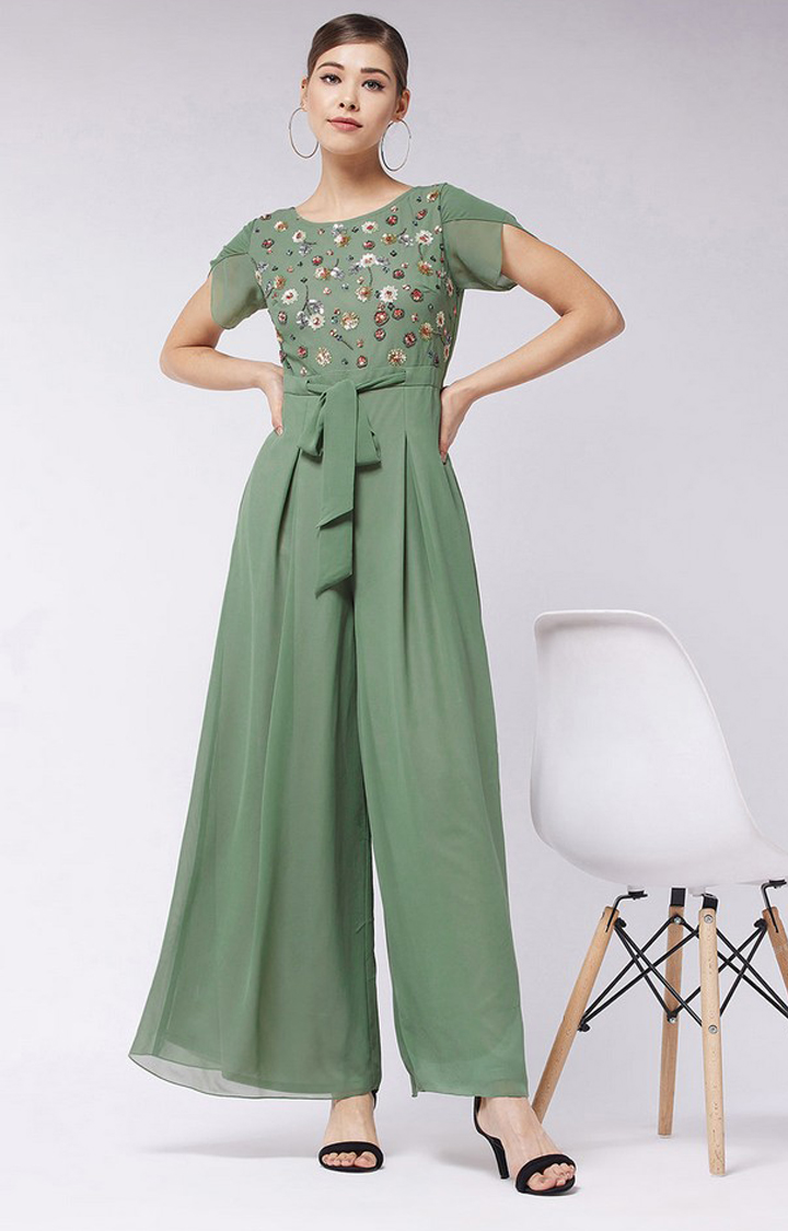 Women's Green Georgette  Jumpsuits