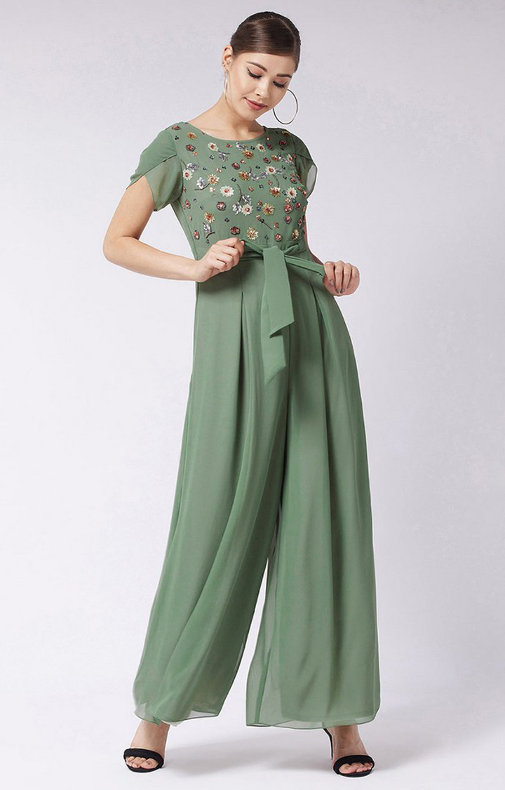 Women's Green Georgette  Jumpsuits