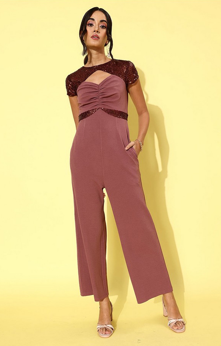 Women's Purple Polyester  Jumpsuits