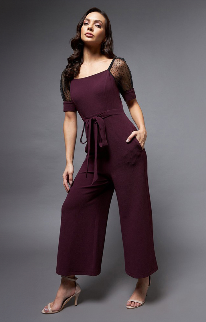 Women's Purple Polyester  Jumpsuits