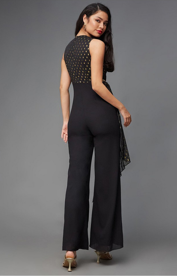 Women's Black Polyester  Jumpsuits