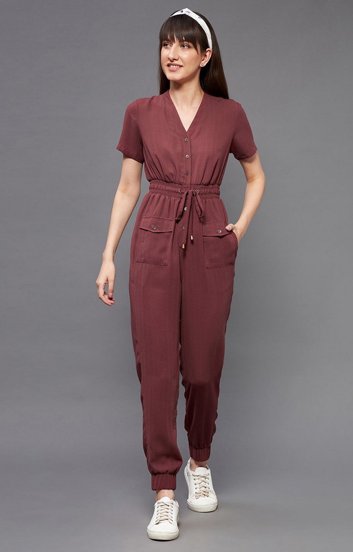 Women's Orange Polyester  Jumpsuits