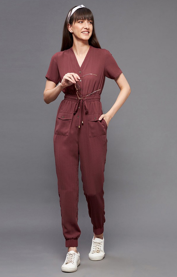 MISS CHASE | Women's Orange Polyester  Jumpsuits