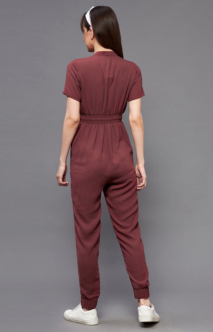 Women's Orange Polyester  Jumpsuits