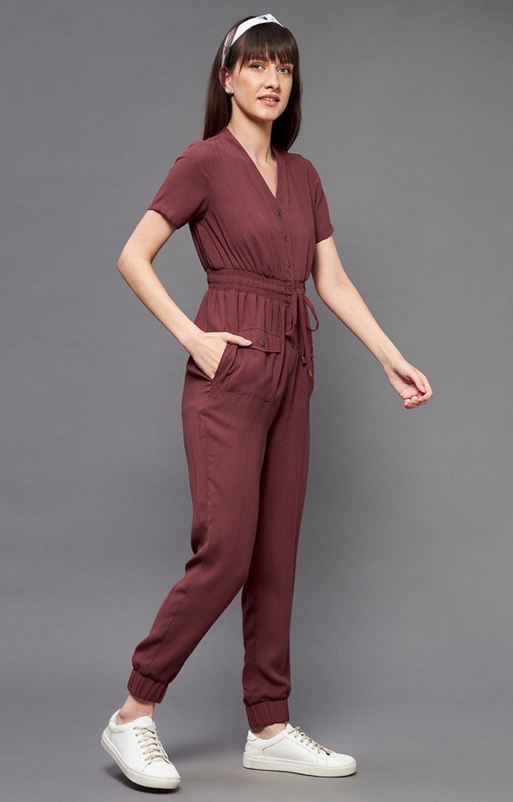 Women's Orange Polyester  Jumpsuits