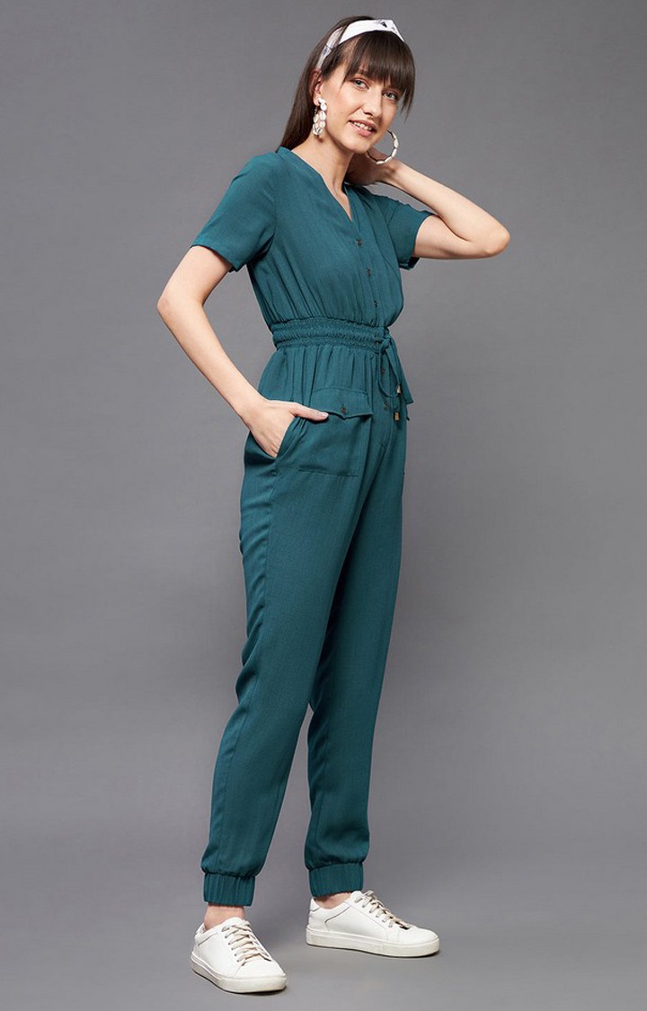 Women's Blue Polyester  Jumpsuits