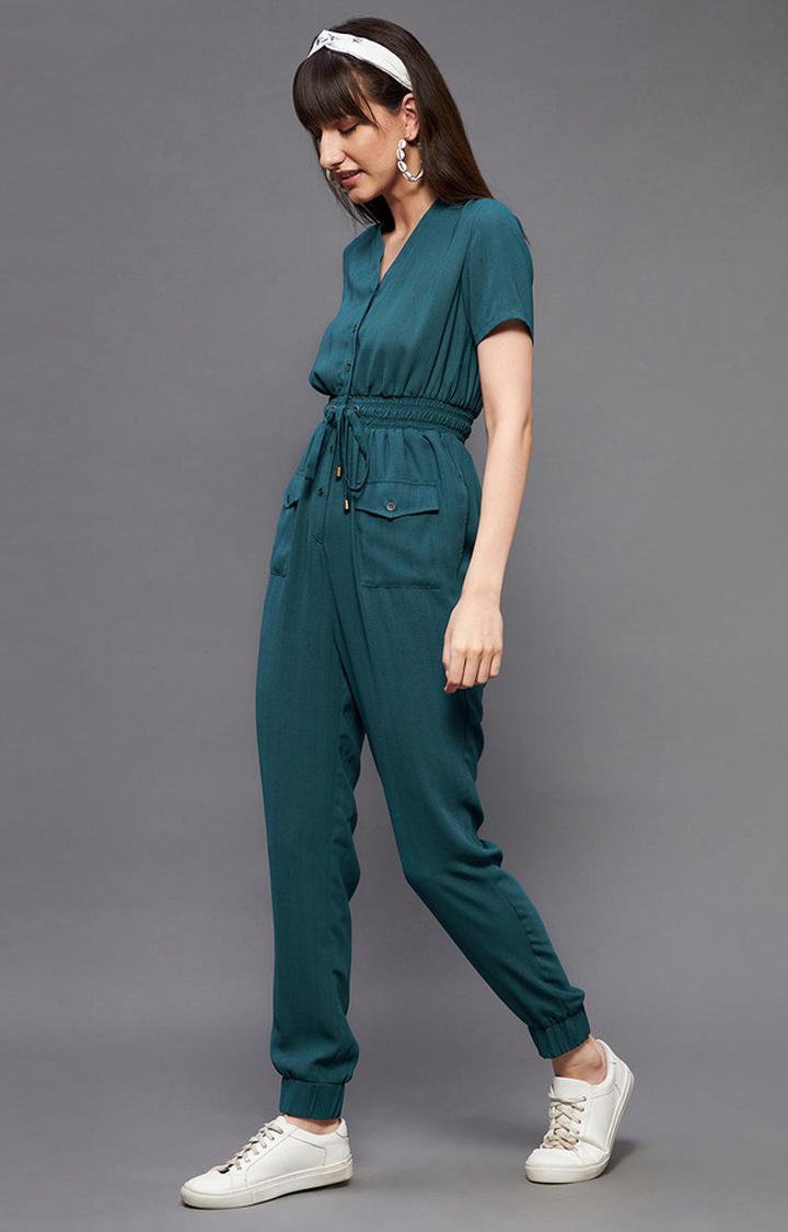 Women's Blue Polyester  Jumpsuits