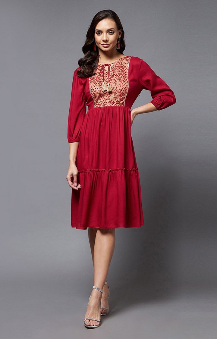 Women's Red Viscose Rayon  Dresses