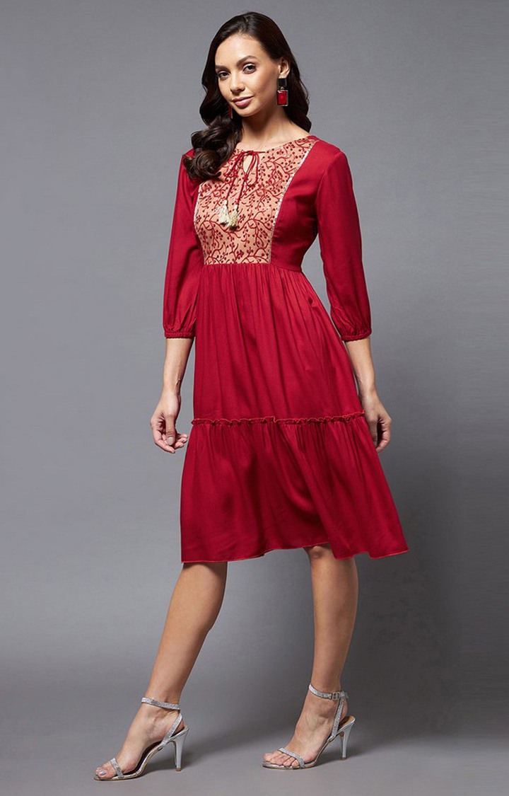 Women's Red Viscose Rayon  Dresses