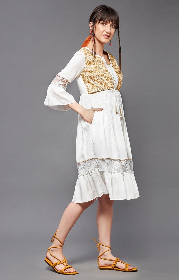 Women's White Viscose Rayon  Dresses