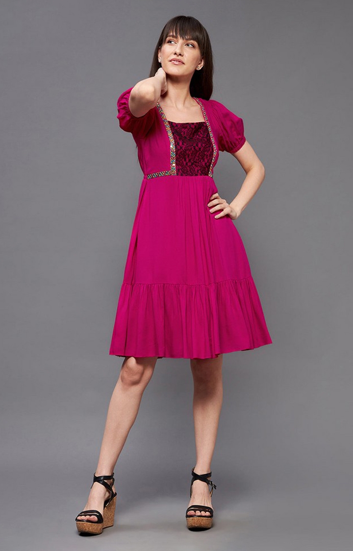 MISS CHASE | Women's Pink Viscose Rayon  Dresses