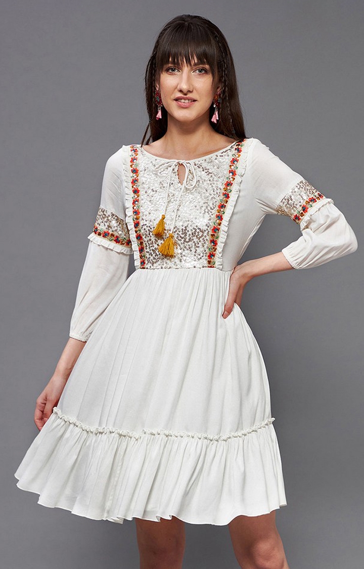 MISS CHASE | Women's White Viscose Rayon  Dresses