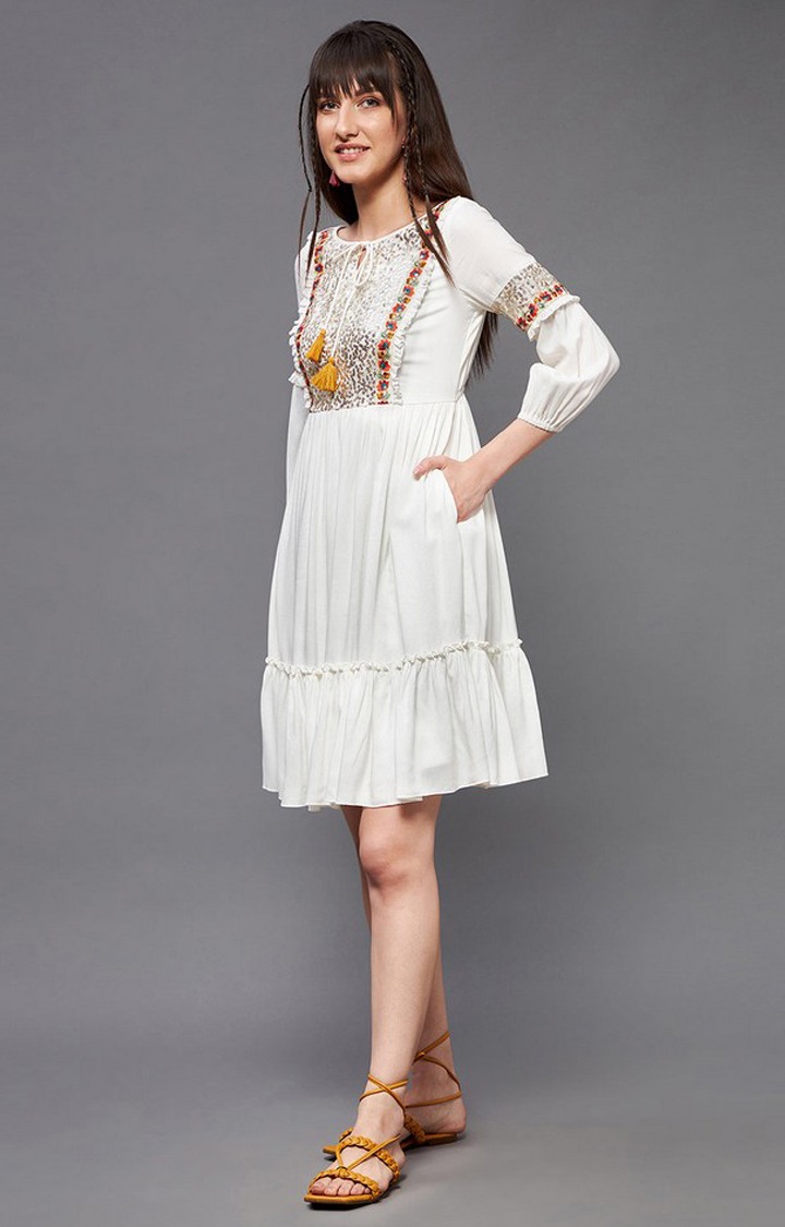 Women's White Viscose Rayon  Dresses