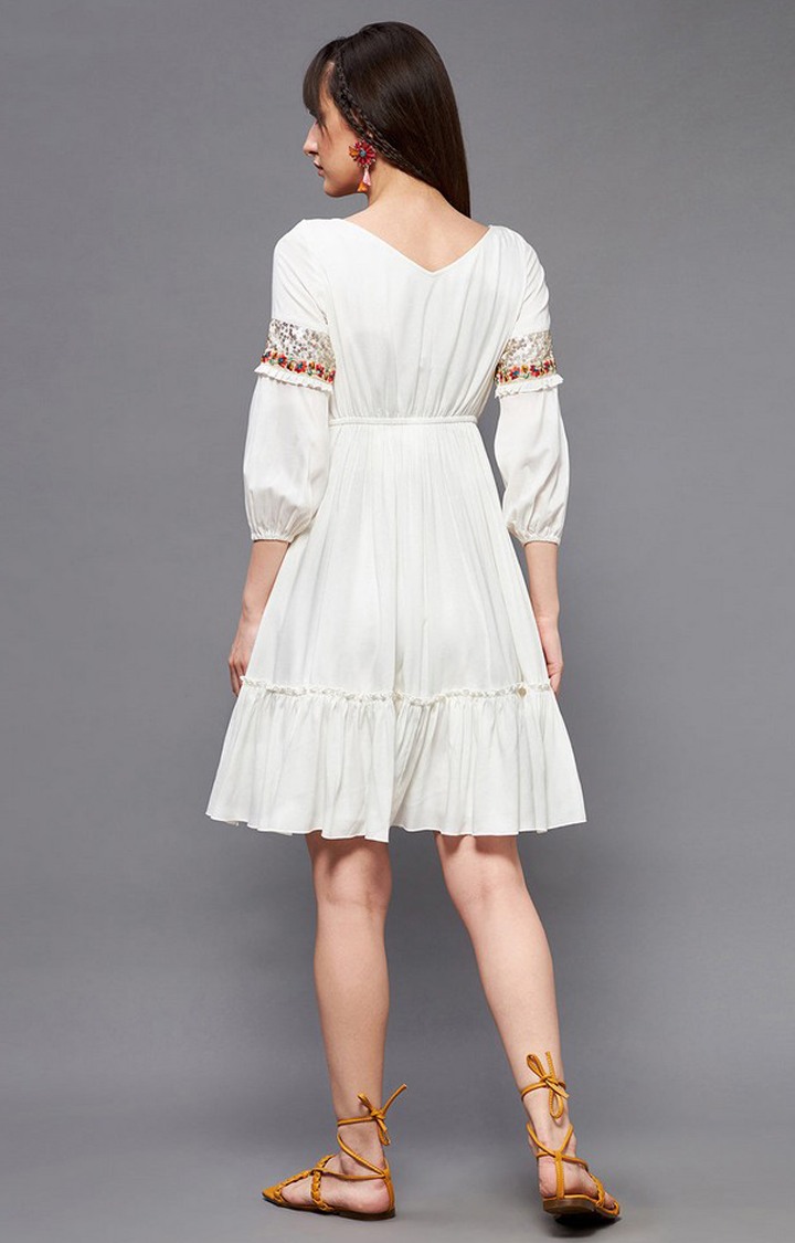 Women's White Viscose Rayon  Dresses