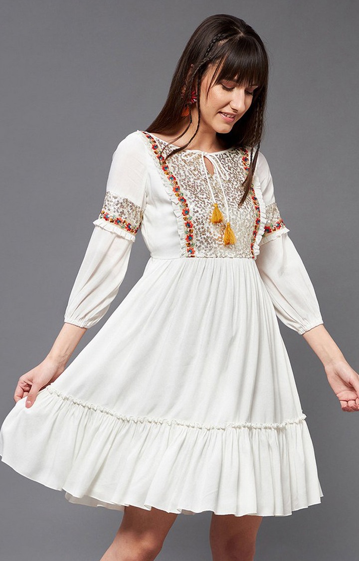 Women's White Viscose Rayon  Dresses