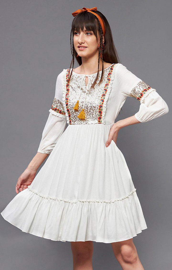 Women's White Viscose Rayon  Dresses