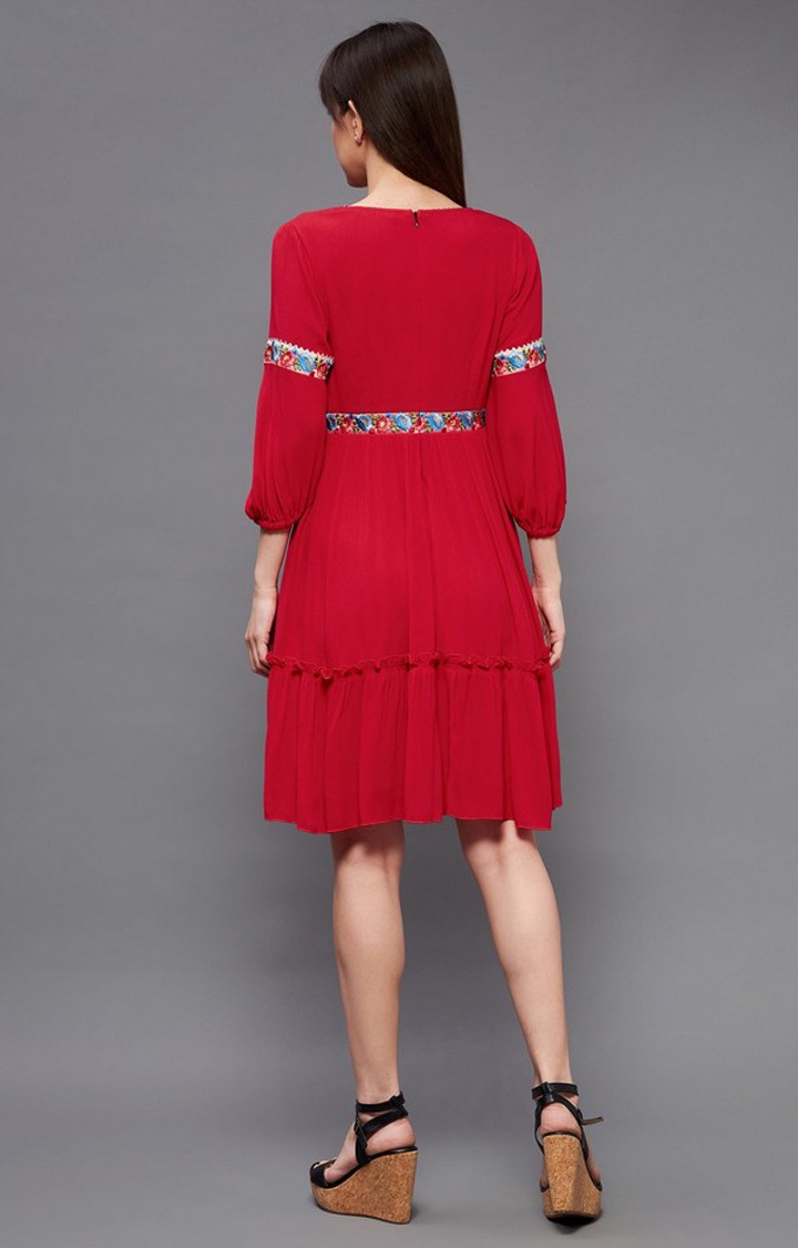 Women's Red Viscose Rayon  Dresses