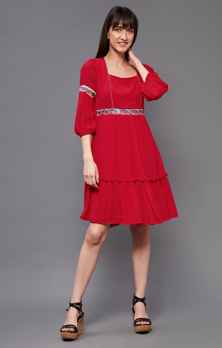 Women's Red Viscose Rayon  Dresses