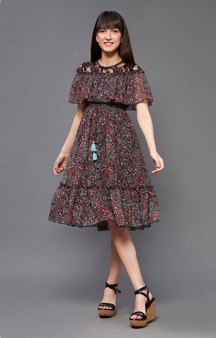 Women's Multi Polyester Casualwear Tiered Dress