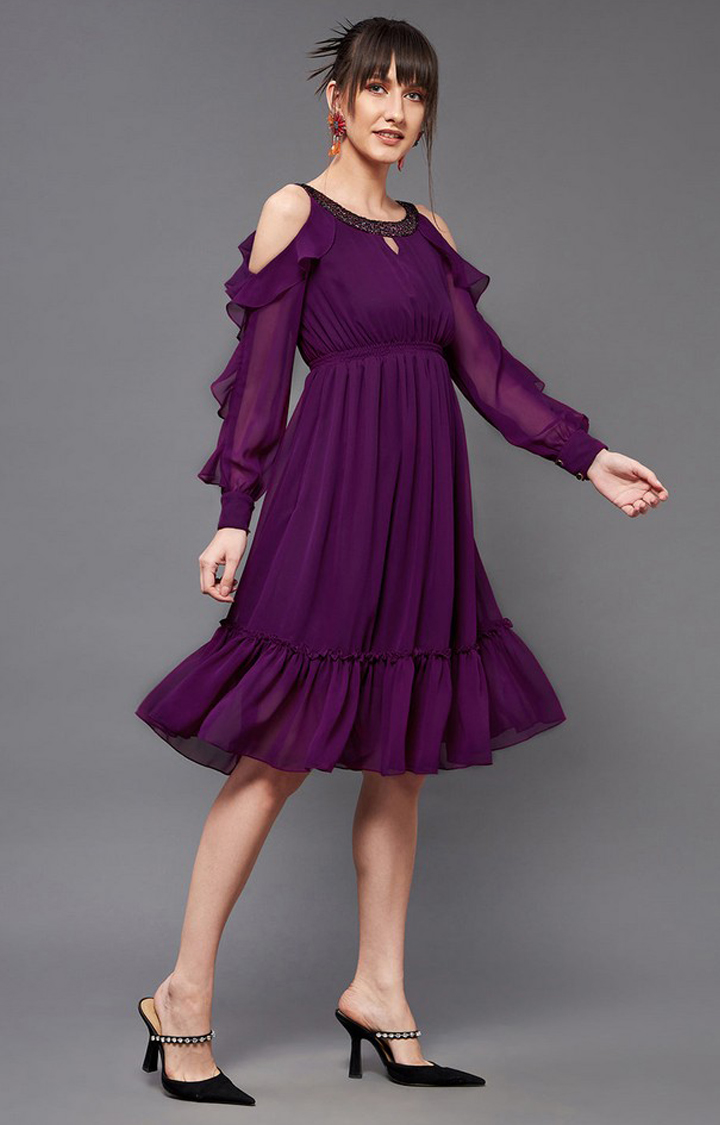 Women's Purple Polyester  Dresses