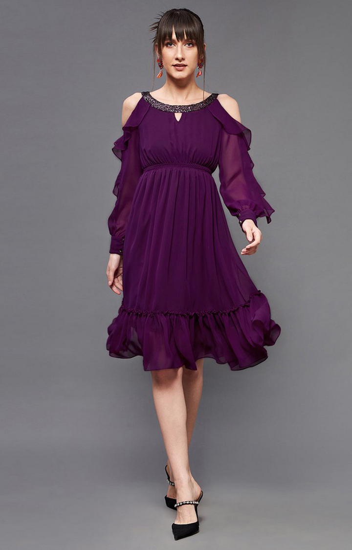 Women's Purple Polyester  Dresses
