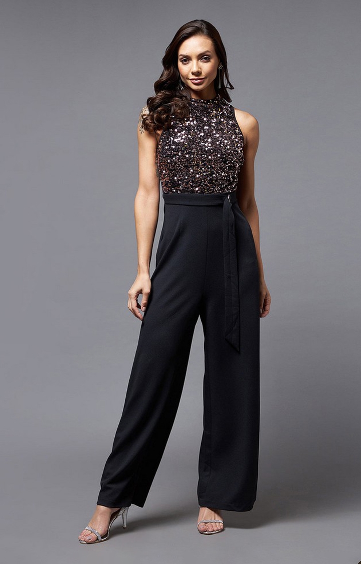 MISS CHASE | Women's Black Polyester  Jumpsuits