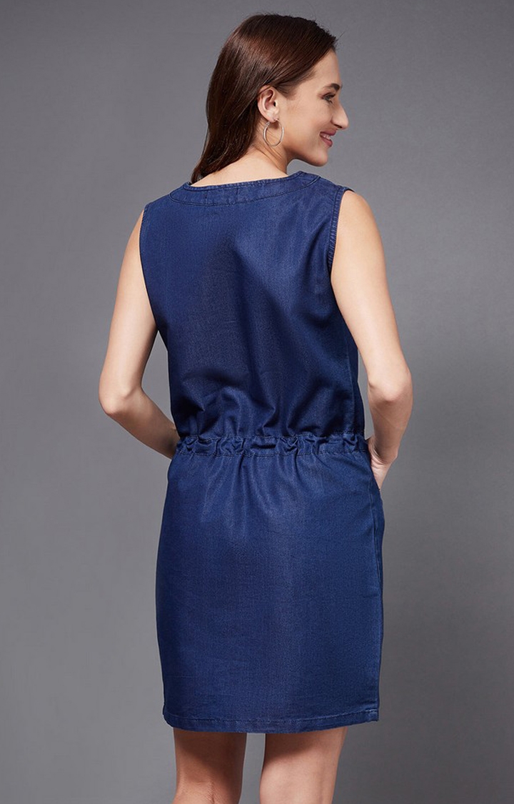 Women's Blue Denim SolidEveningwear Shift Dress
