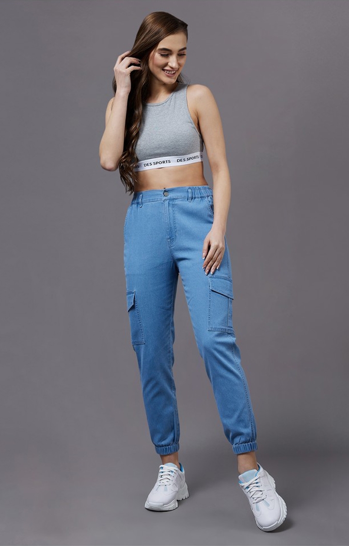 Women's Blue Solid Joggers Jeans