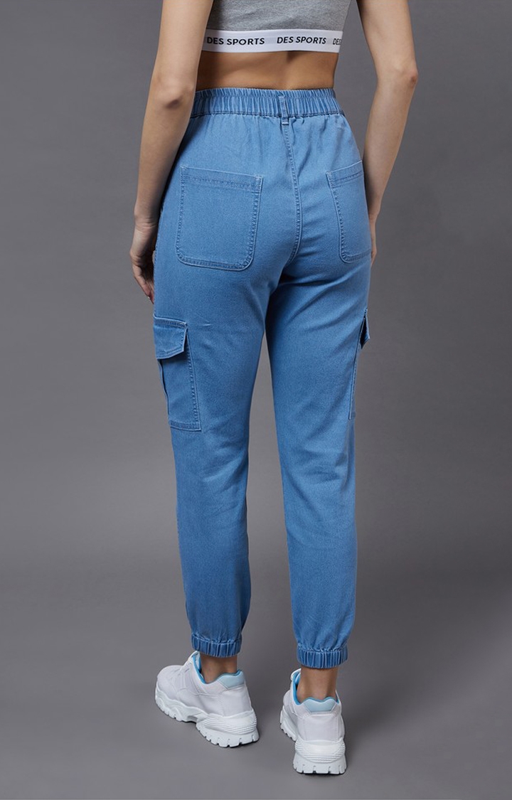 Women's Blue Solid Joggers Jeans