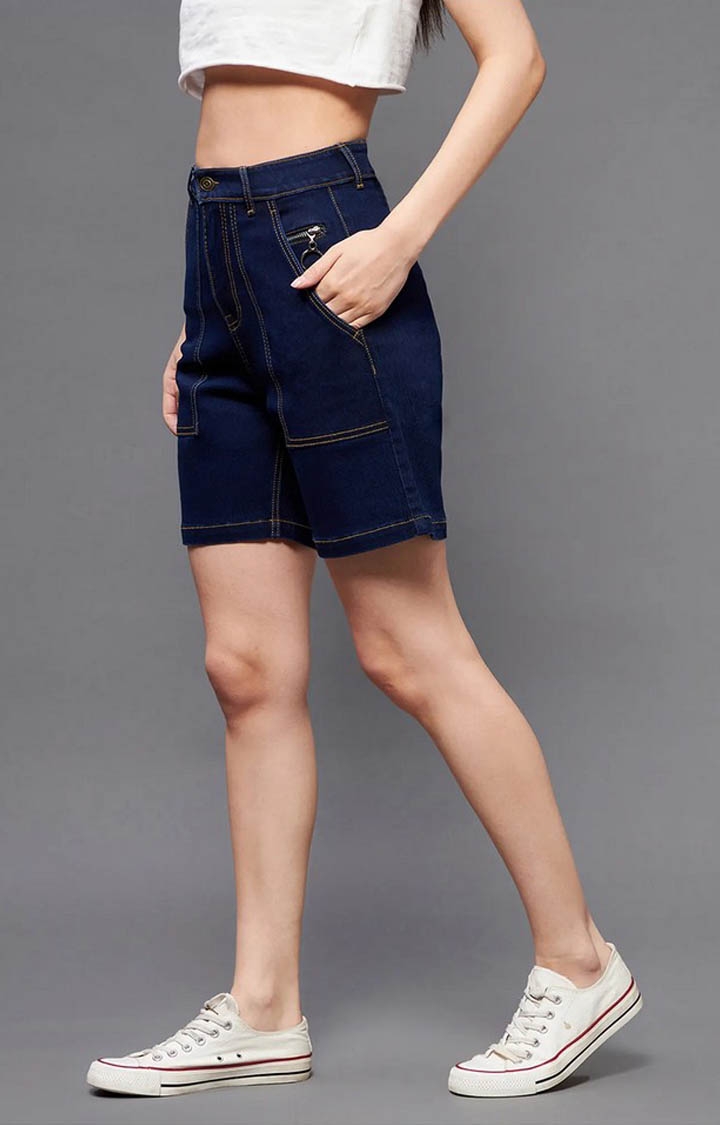 Women's Navy Solid Shorts