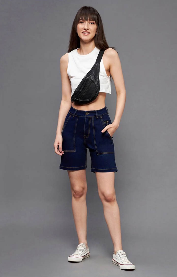 MISS CHASE | Women's Navy Solid Shorts 1