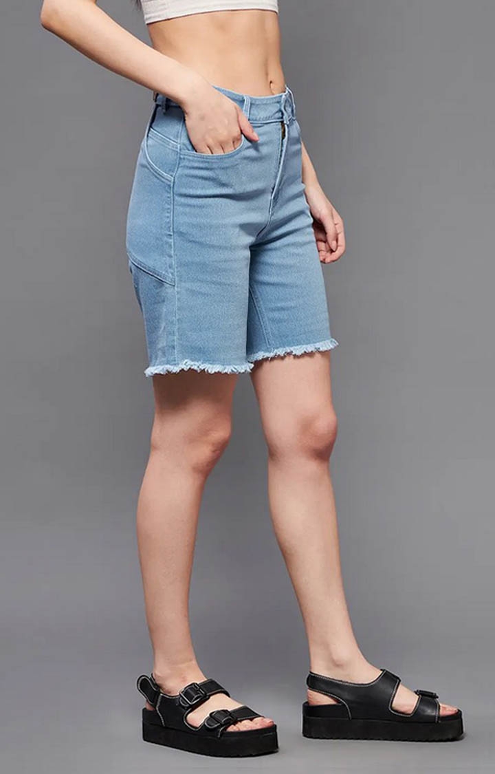 MISS CHASE | Women's Blue Solid Shorts 3