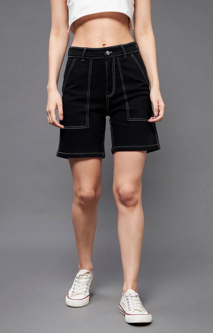 Women's Black Solid Shorts