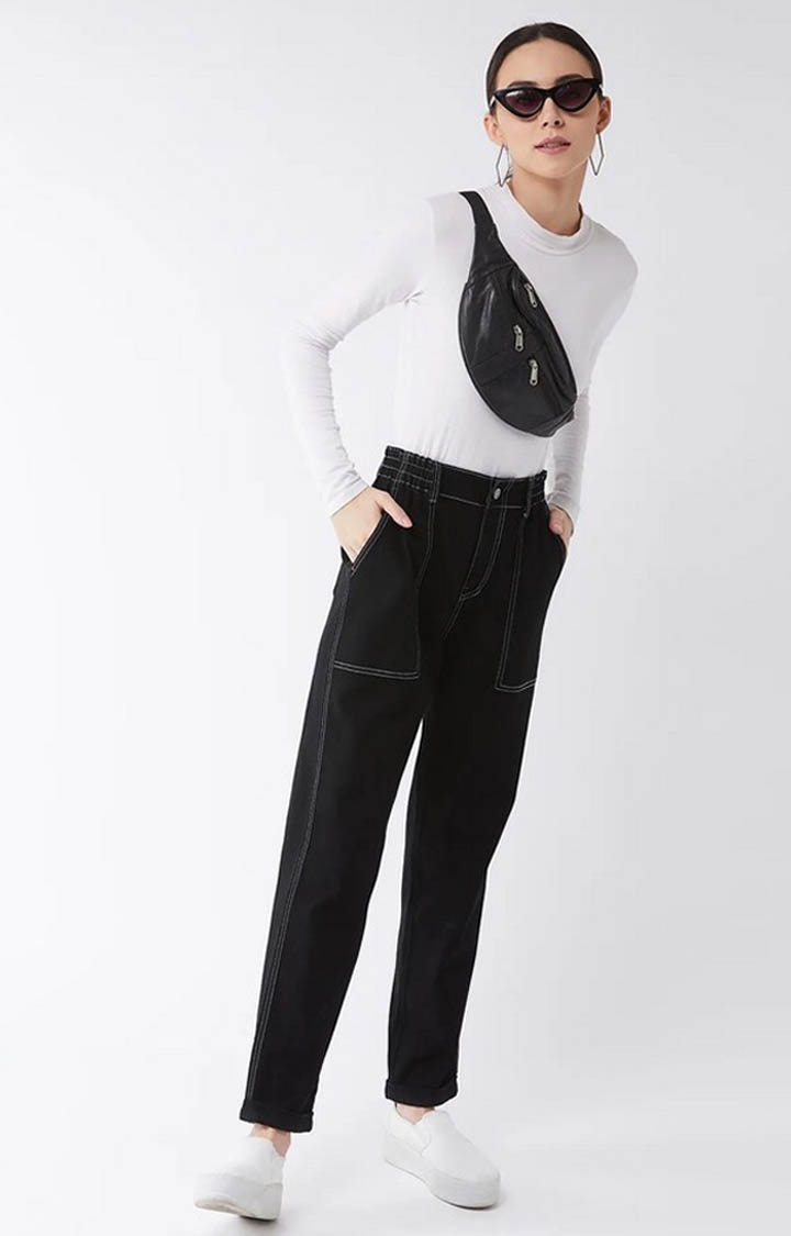 Women's Black Solid Straight Jeans