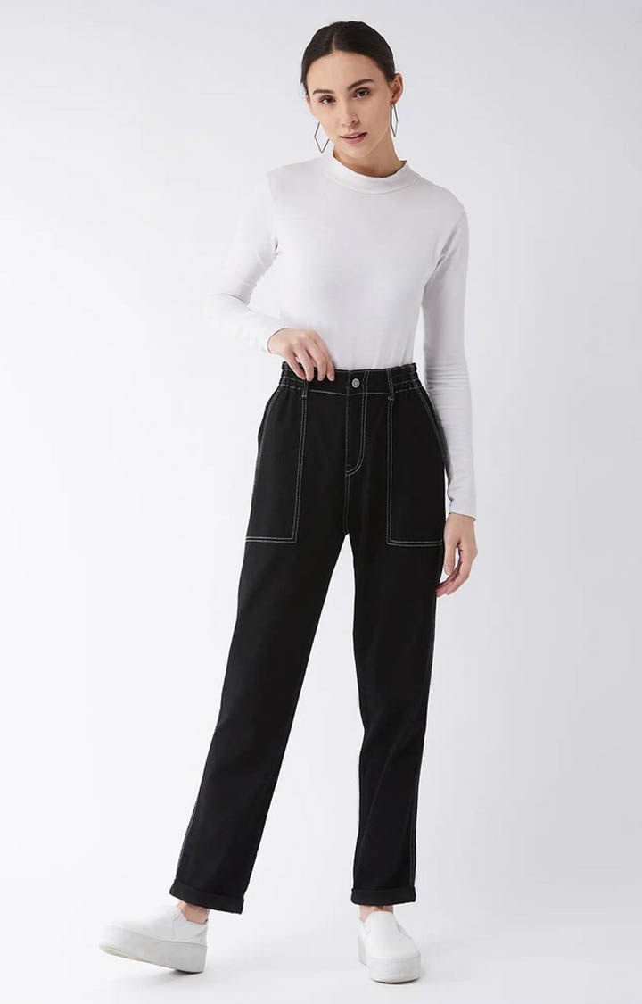 Women's Black Solid Straight Jeans