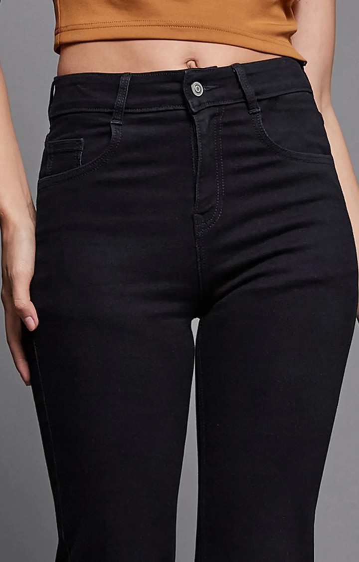 Women's Black Solid Flared Jeans