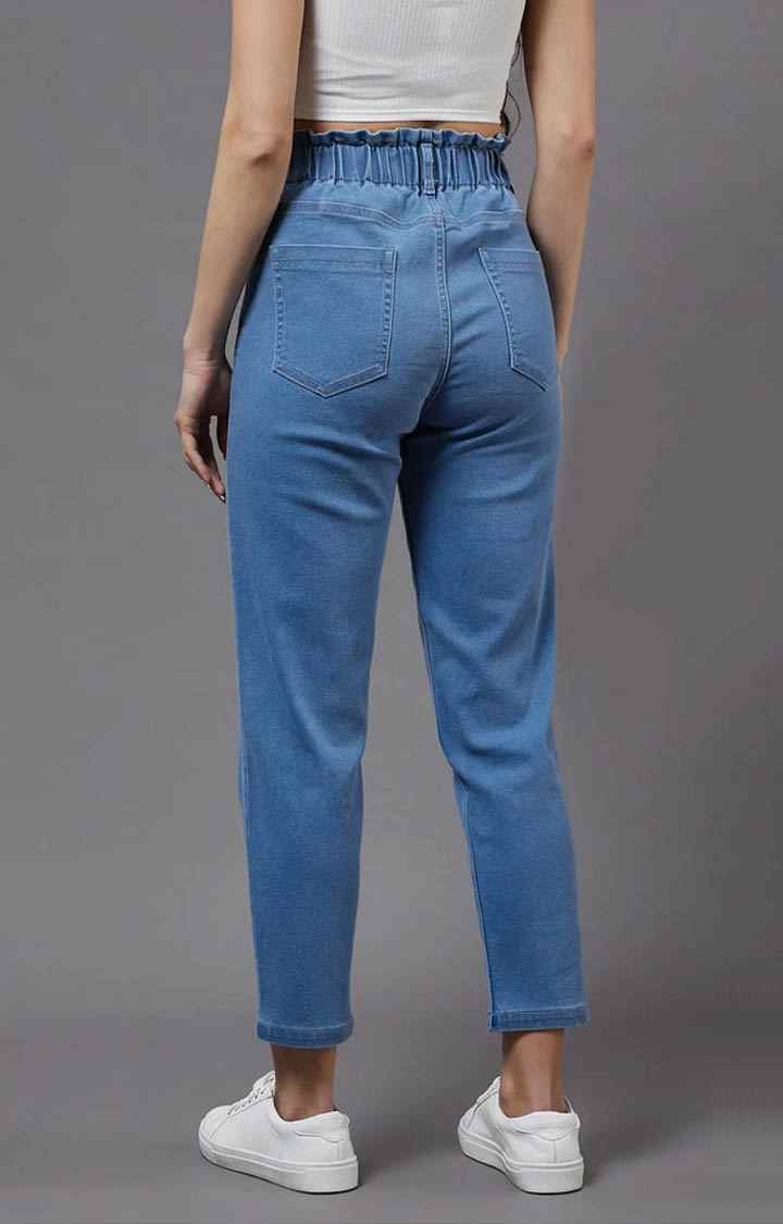 Women's Blue Solid Boyfriend Jeans